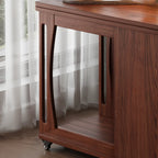 Folding Top Open Storage Wood Side Table with Wheels