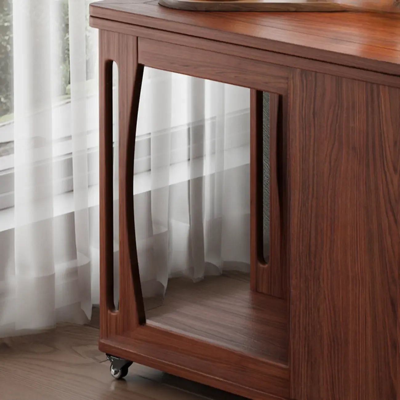 Folding Top Open Storage Wood Side Table with Wheels