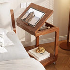 Adjustable Tabletop Wood C Shaped Side Table with Wheels