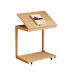 Adjustable Tabletop Wood C Shaped Side Table with Wheels