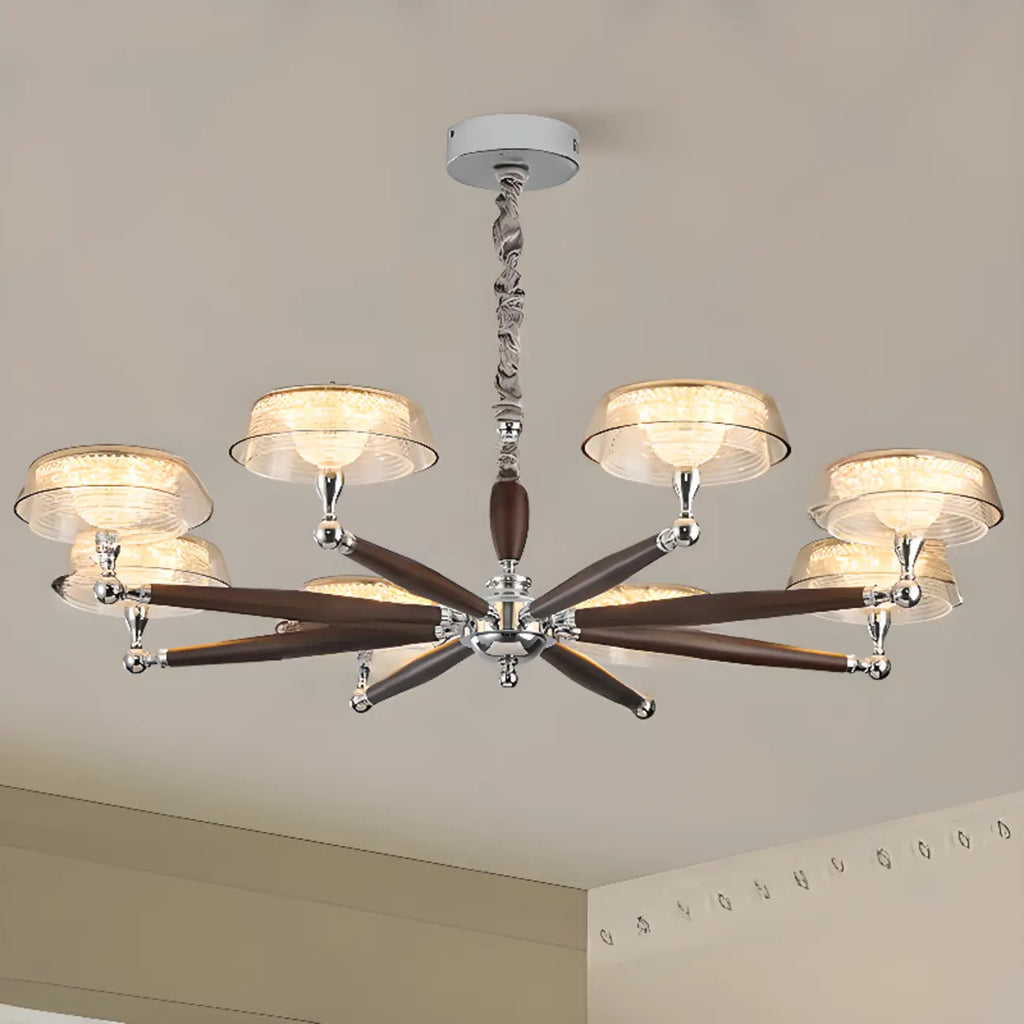Brown Linear Wood Glass Modern Crystal Chandelier Light