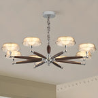 Brown Linear Wood Glass Modern Crystal Chandelier Light
