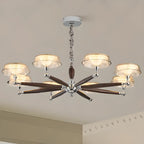 Brown Linear Wood Glass Modern Crystal Chandelier Light