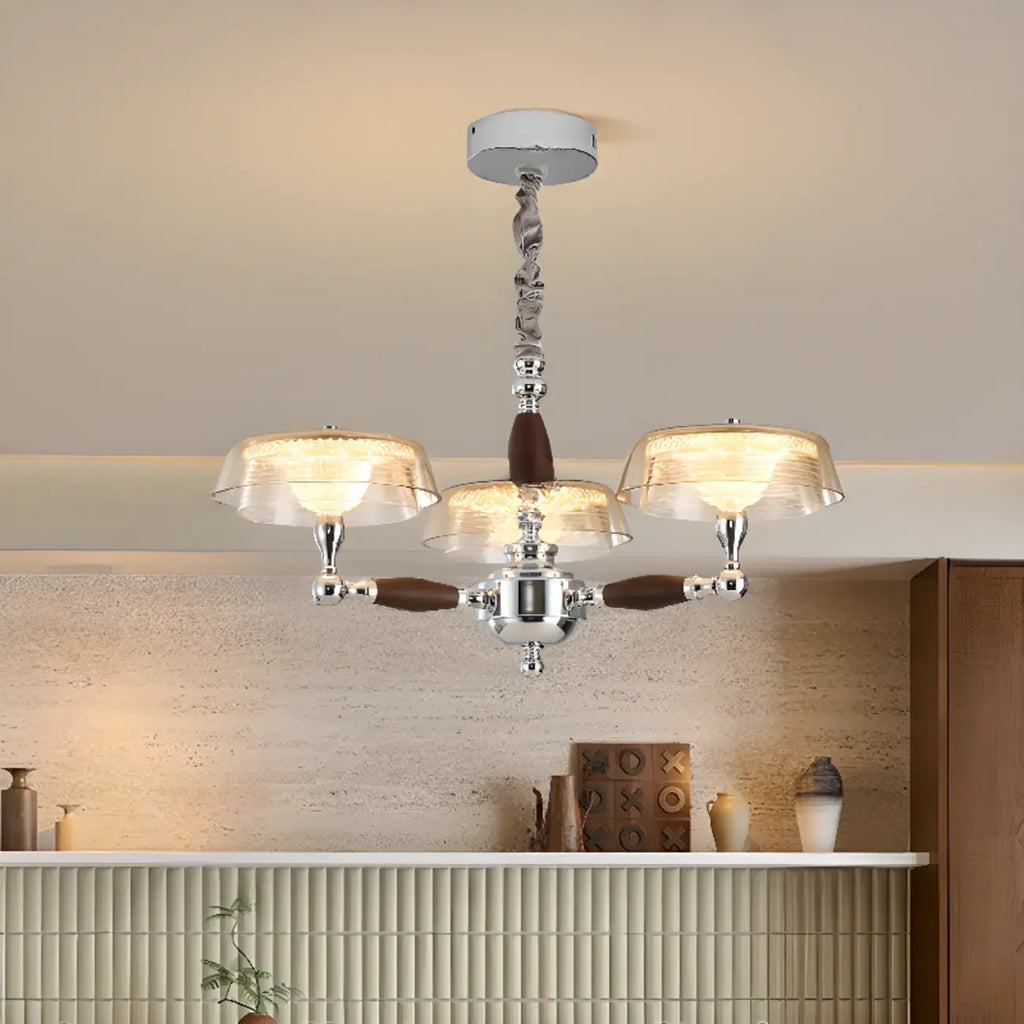 Brown Linear Wood Glass Modern Crystal Chandelier Light