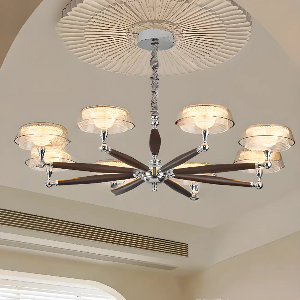 Brown Linear Wood Glass Modern Crystal Chandelier Light