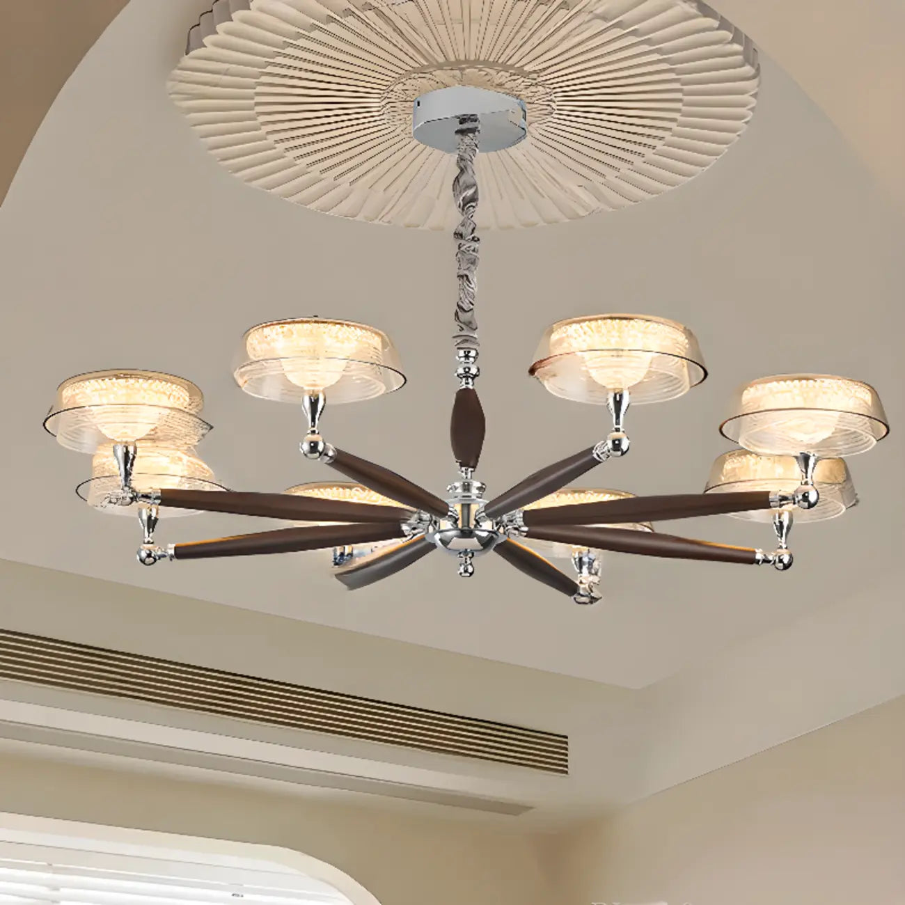 Brown Linear Wood Glass Modern Crystal Chandelier Light