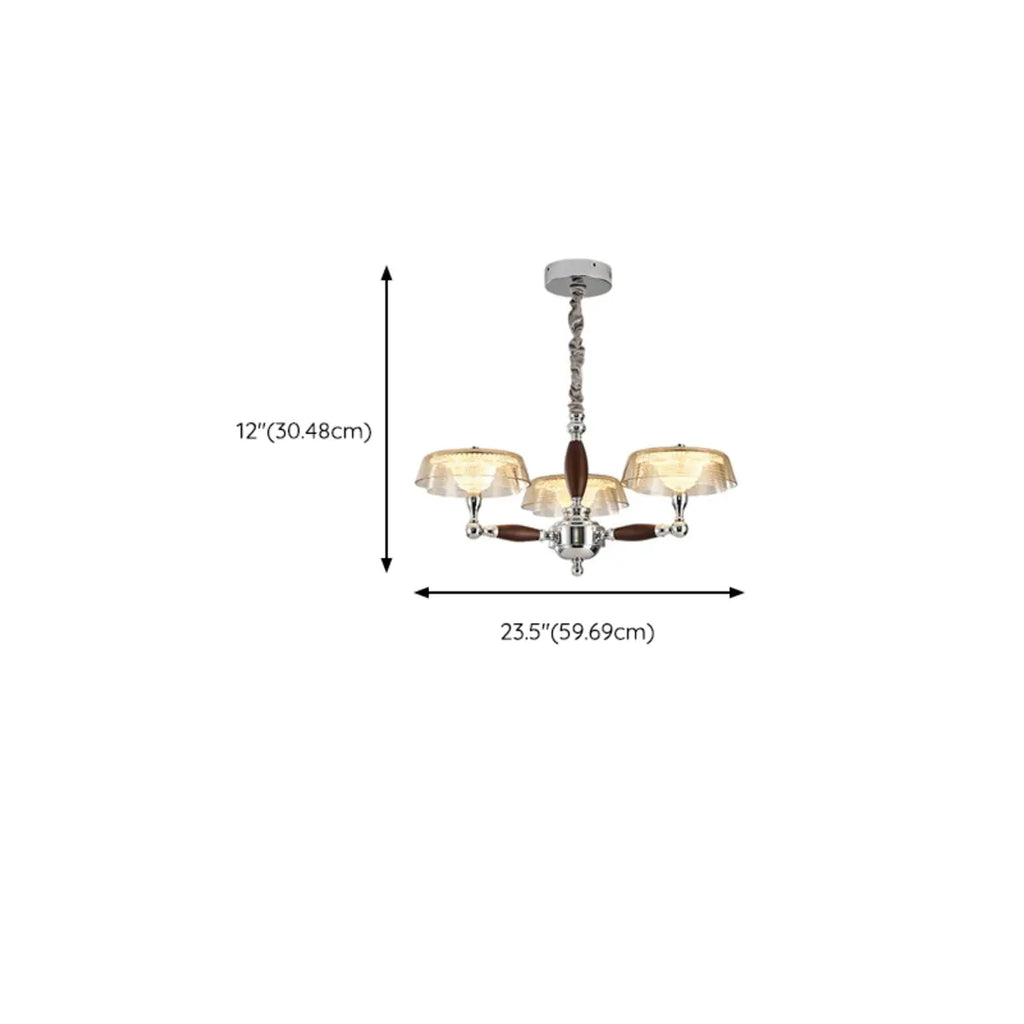 Brown Linear Wood Glass Modern Crystal Chandelier Light