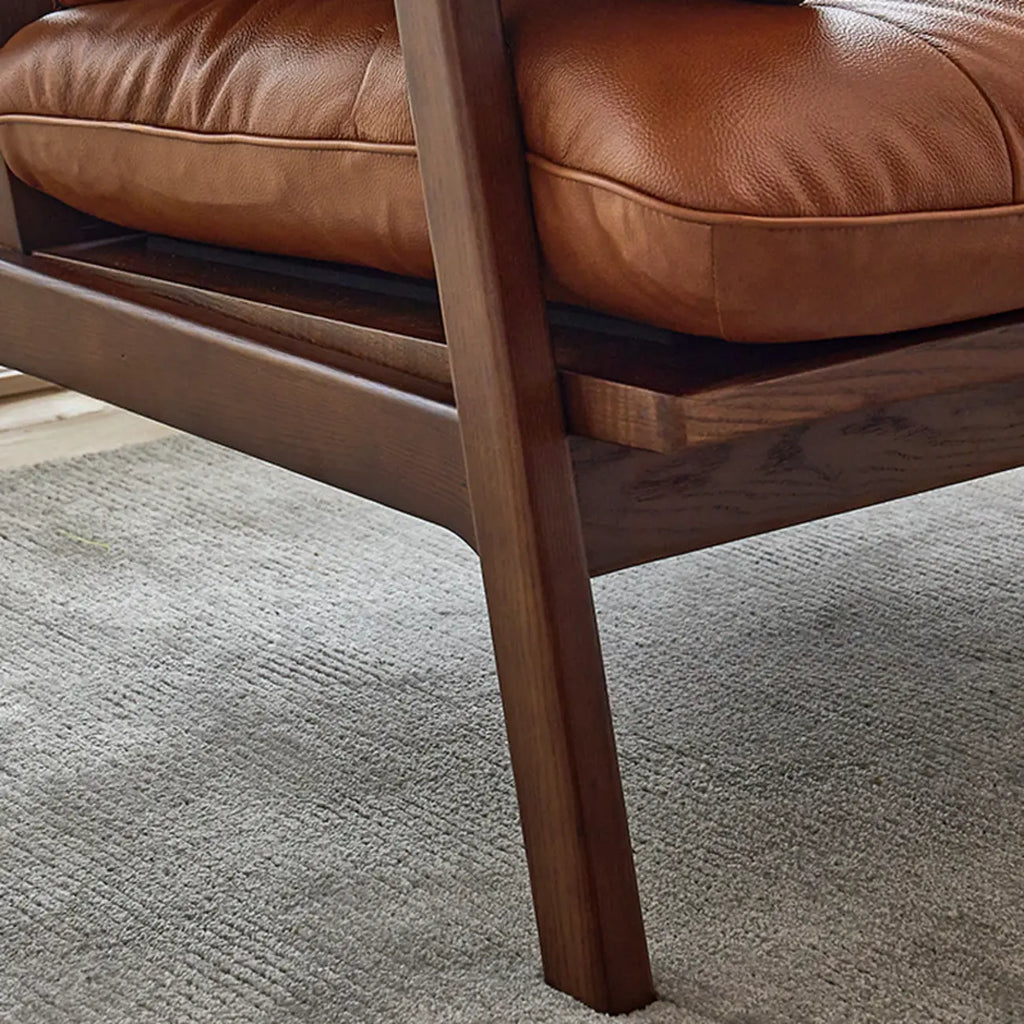 Brown Upholstered Genuine Leather Living Room Accent Chair