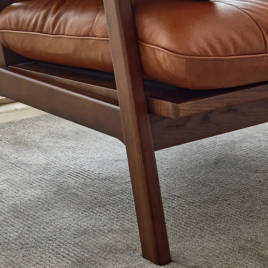 Brown Upholstered Genuine Leather Living Room Accent Chair