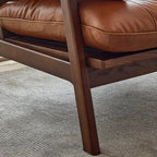Brown Upholstered Genuine Leather Living Room Accent Chair
