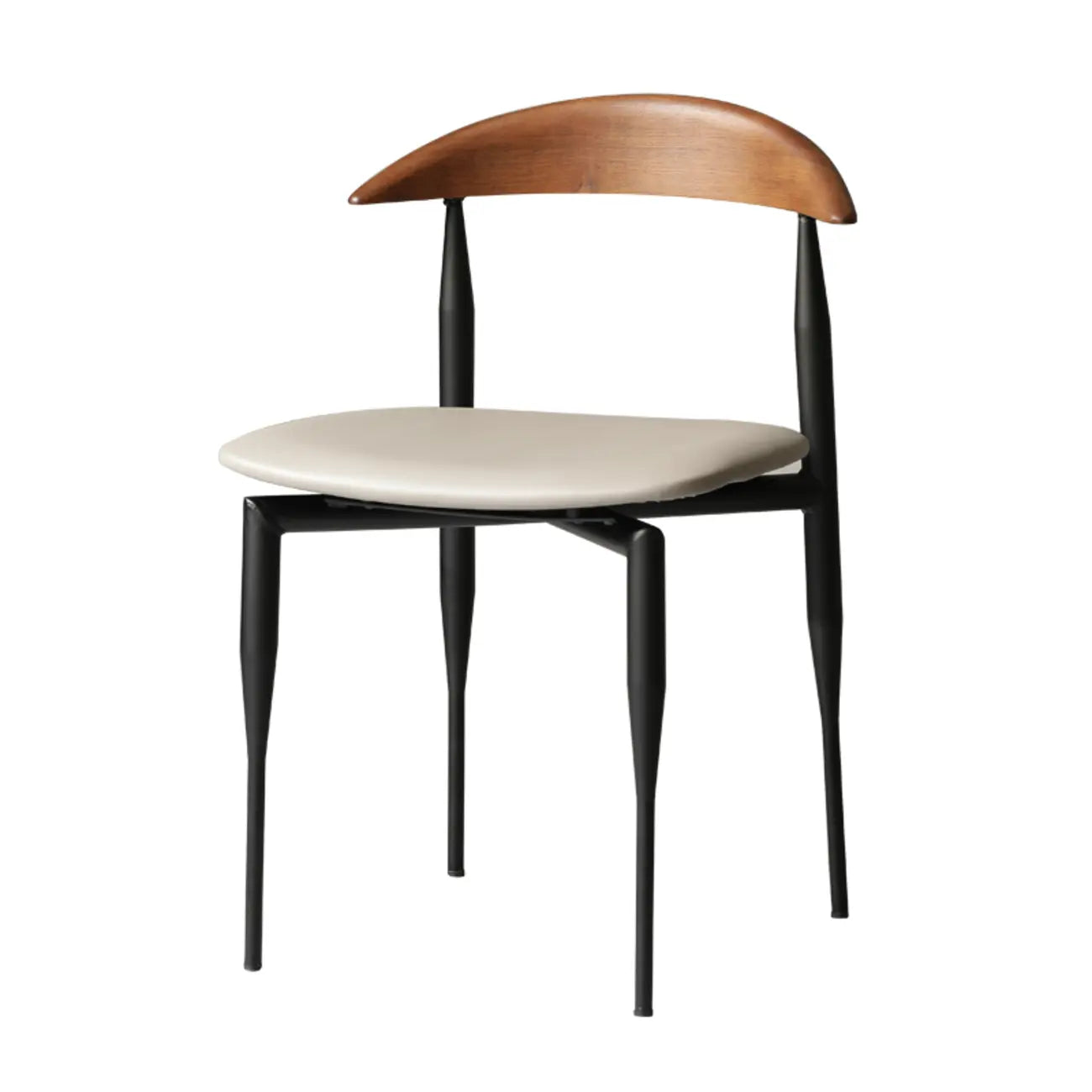 Mid-Century Modern Dining Chair with Black Leather Seat