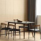Mid-Century Modern Dining Chair with Black Leather Seat