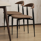 Mid-Century Modern Dining Chair with Black Leather Seat