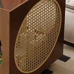 Mid-Century Modern Rolling Glasstop Square Wood Side Table