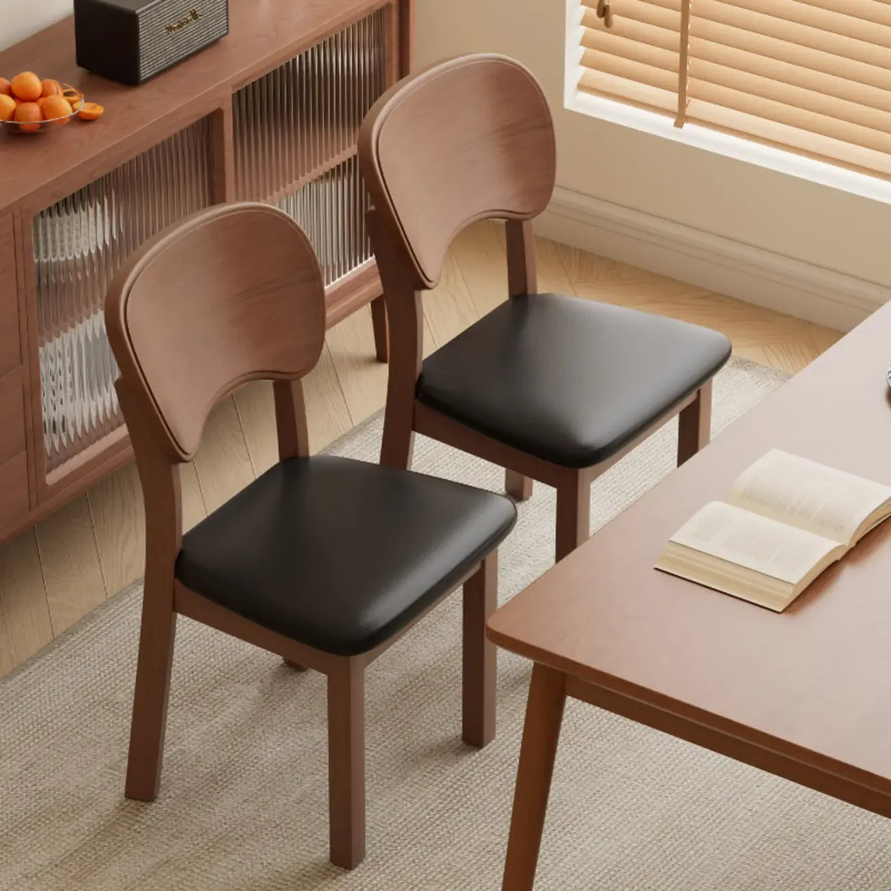 Black Wood Vintage-Style Upholstered Dining Chair with Cozy Seat