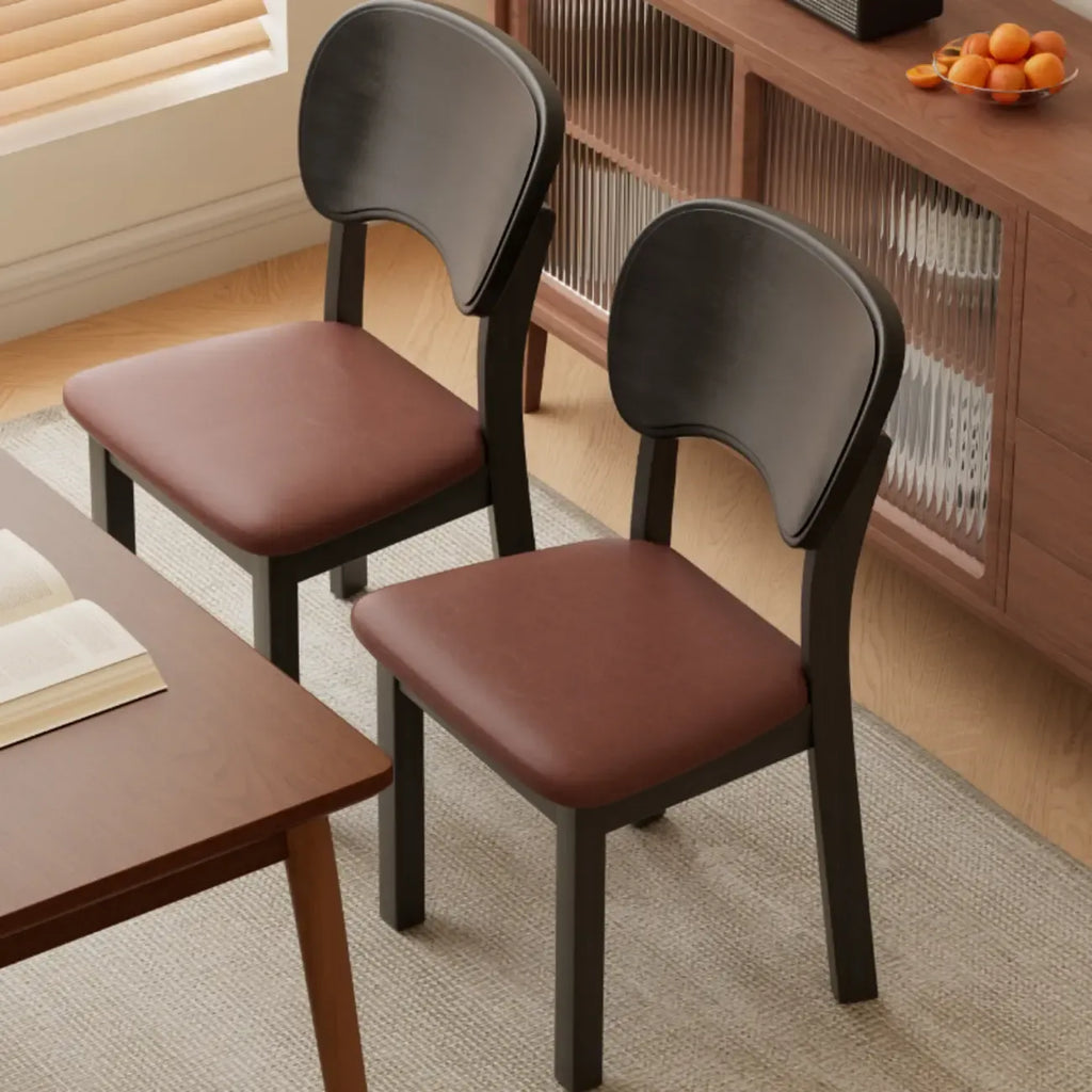 Black Wood Vintage-Style Upholstered Dining Chair with Cozy Seat