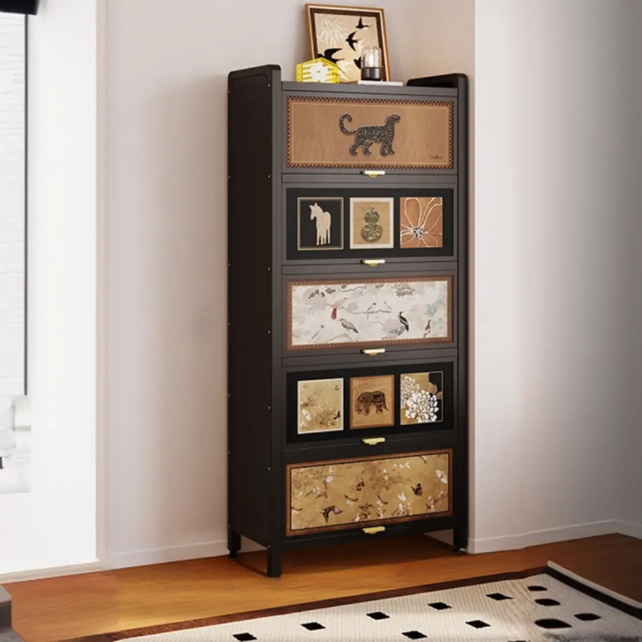 Elegant Black Wood Bookcase Close Back Storage Cabinet