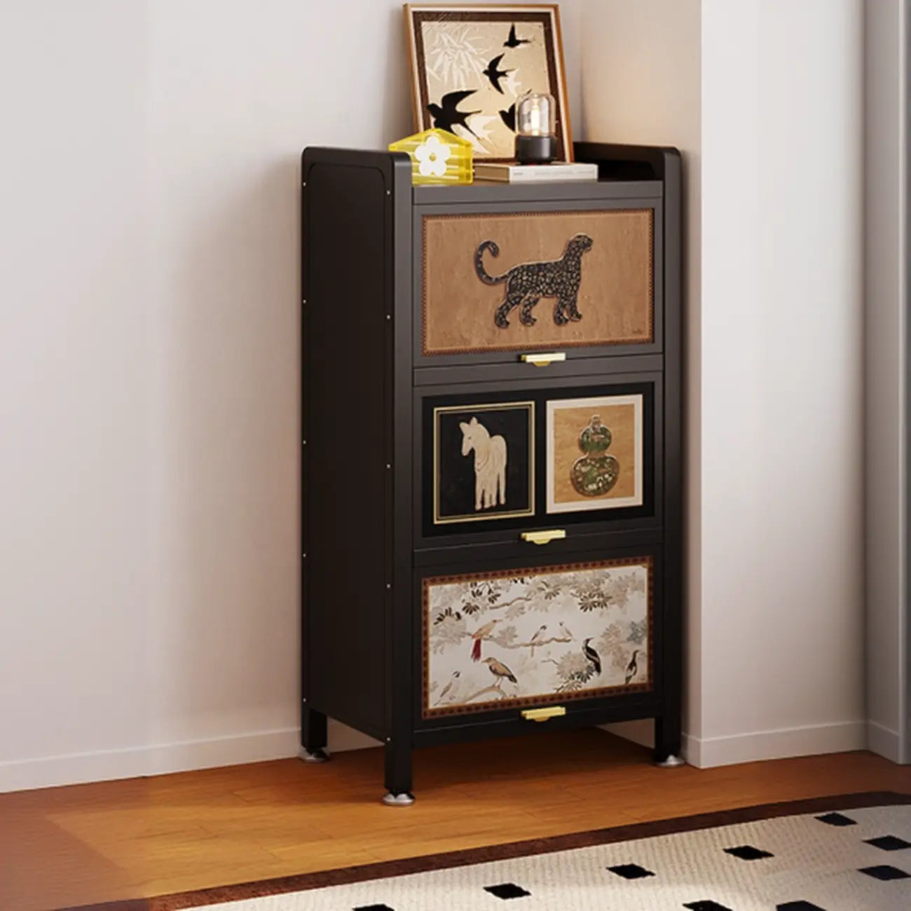 Elegant Black Wood Bookcase Close Back Storage Cabinet