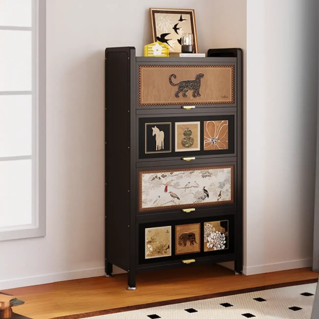 Elegant Black Wood Bookcase Close Back Storage Cabinet