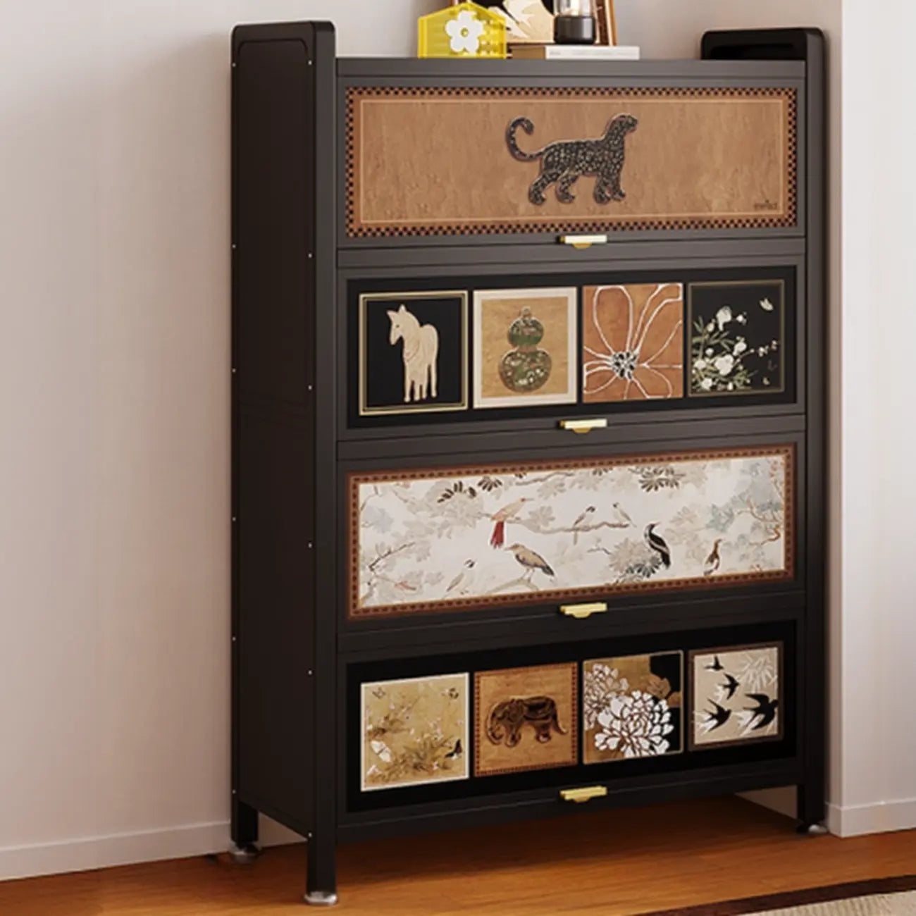 Elegant Black Wood Bookcase Close Back Storage Cabinet