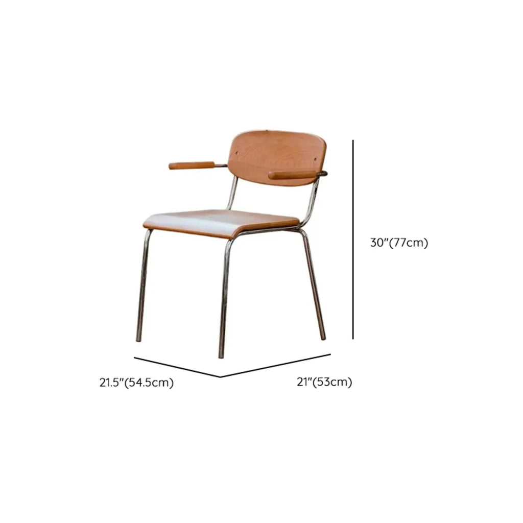 Retro Wooden Dining Chair with Armrests & Chrome Frame