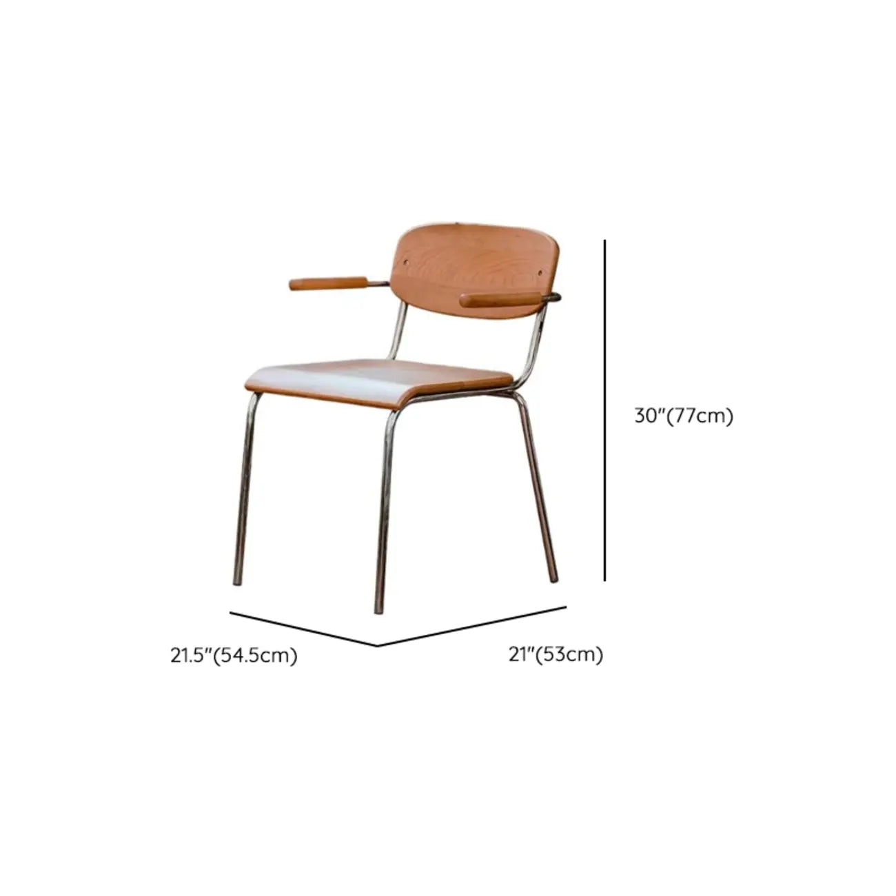 Retro Wooden Dining Chair with Armrests & Chrome Frame