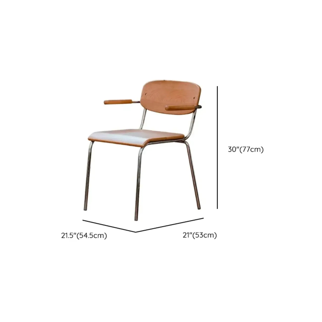 Retro Wooden Dining Chair with Armrests & Chrome Frame