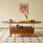 Oval Modern Wood Metal Sled Base Coffee Table