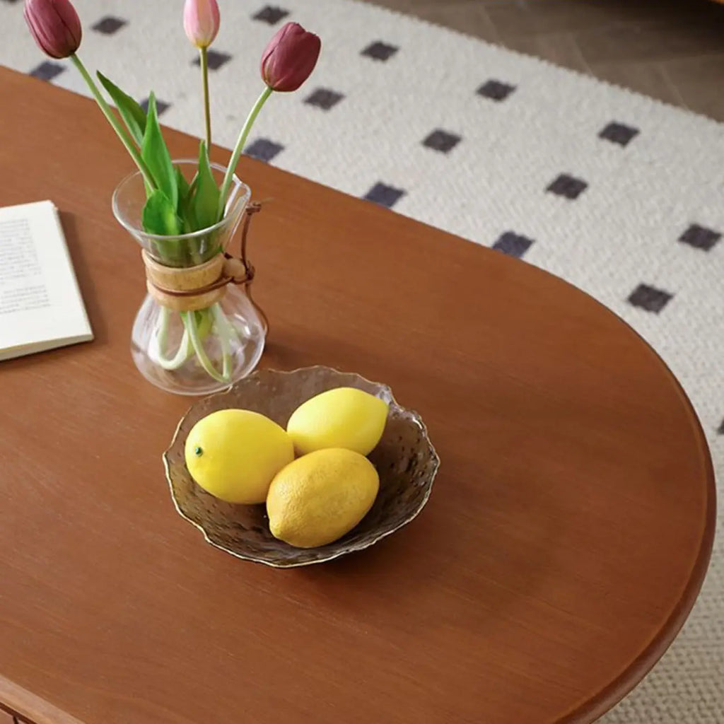 Oval Modern Wood Metal Sled Base Coffee Table