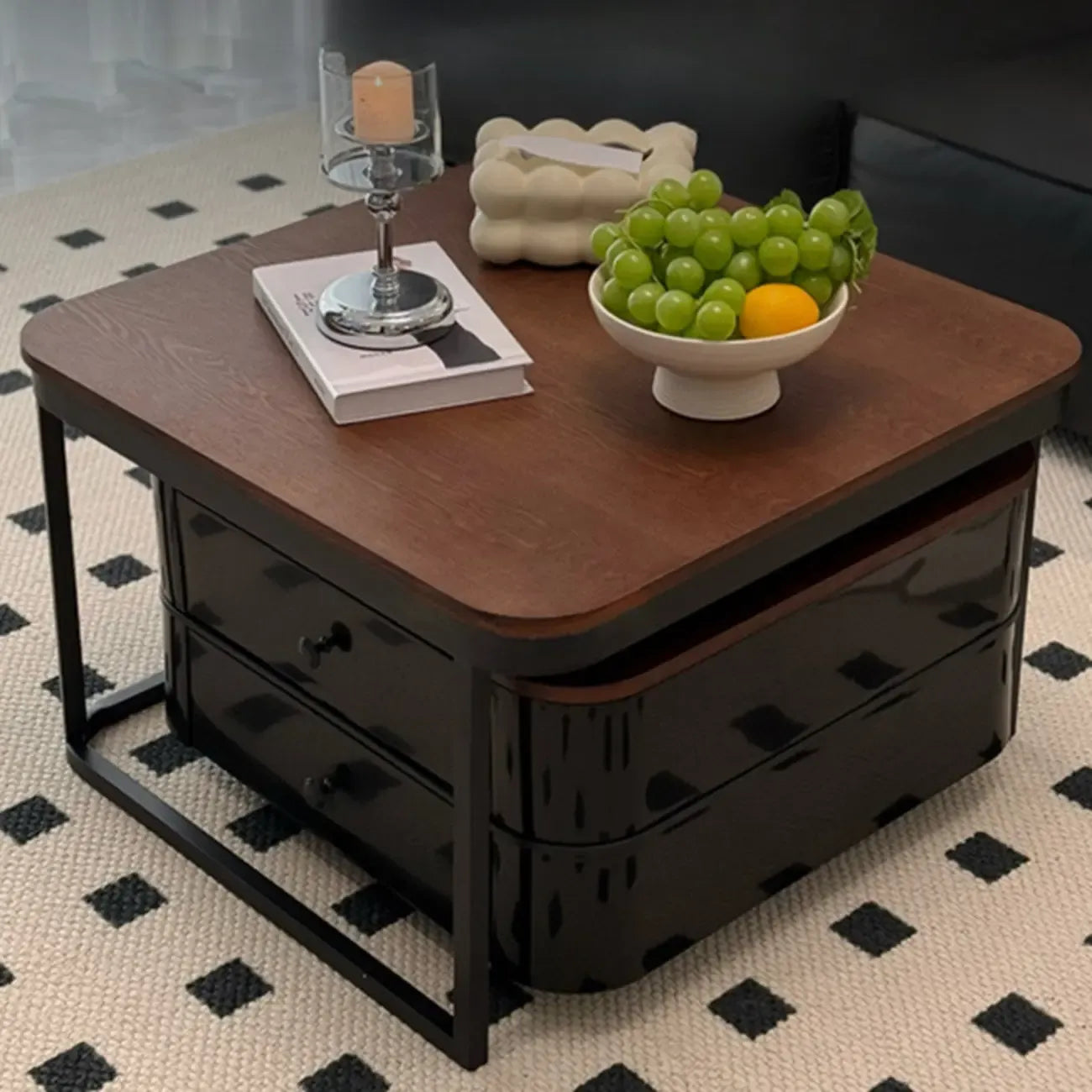 Modern Square Wood Stone Nesting Coffee Table