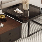 Modern Square Wood Stone Nesting Coffee Table