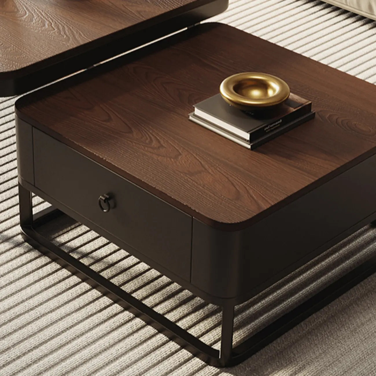 Modern Square Wood Stone Nesting Coffee Table