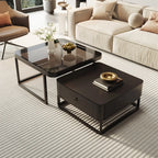 Modern Square Wood Stone Nesting Coffee Table