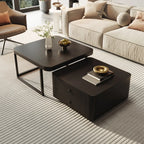 Modern Square Wood Stone Nesting Coffee Table