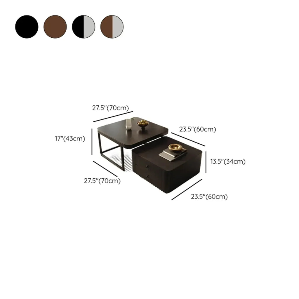 Modern Square Wood Stone Nesting Coffee Table