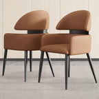 Brown Curved Back Anti-cat Scratch Leather Dining Chairs