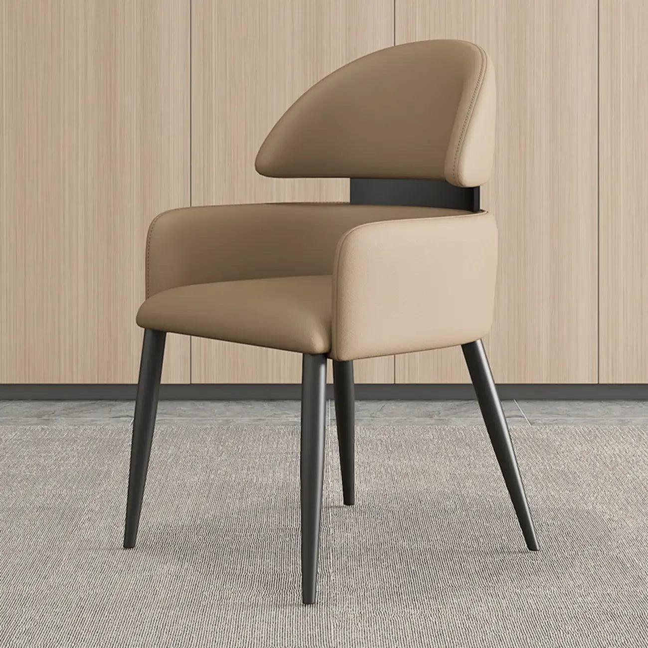 Brown Curved Back Anti-cat Scratch Leather Dining Chairs