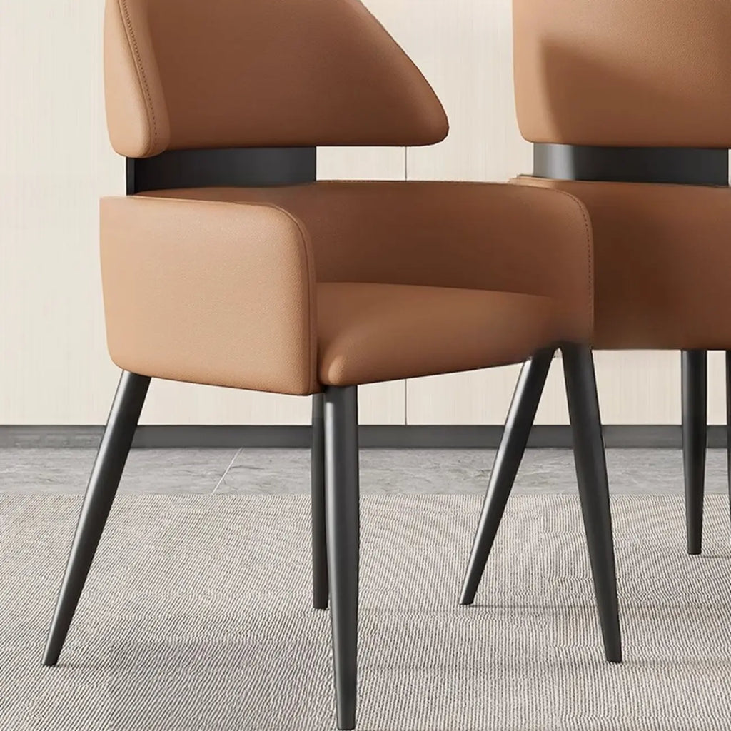 Brown Curved Back Anti-cat Scratch Leather Dining Chairs