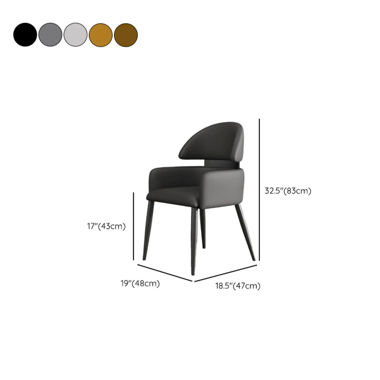 Brown Curved Back Anti-cat Scratch Leather Dining Chairs