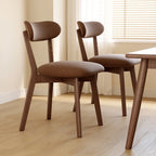 Walnut Wood Mid-Century Modern Upholstered Dining Chair