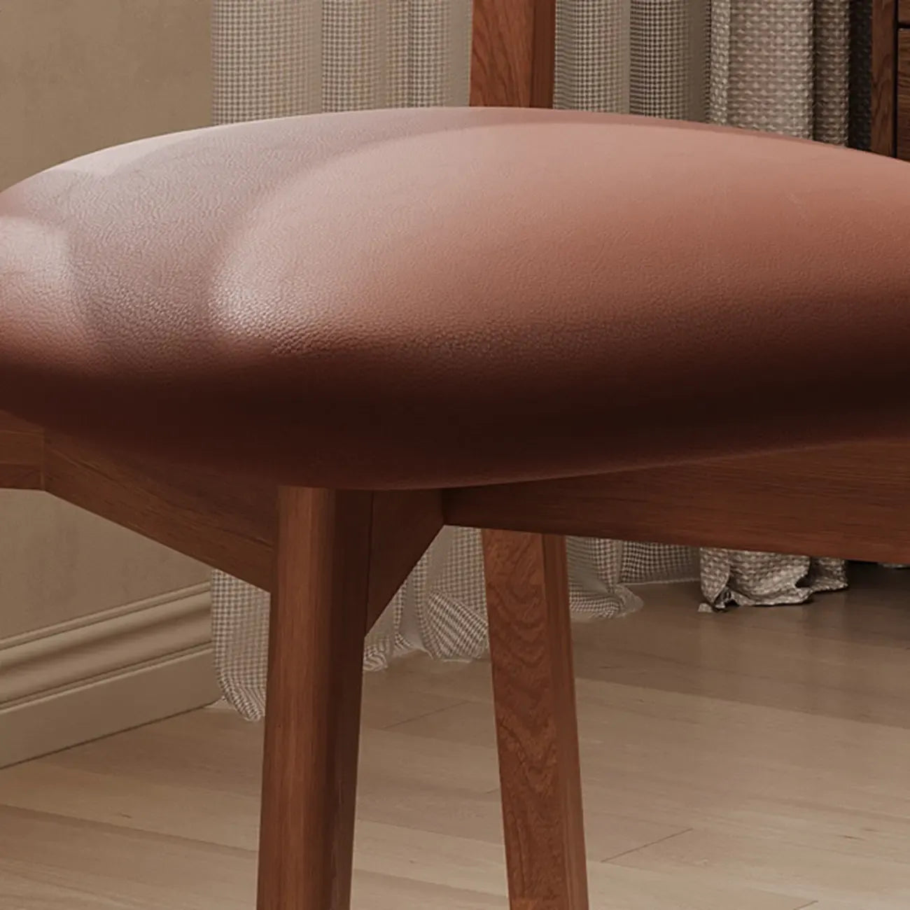 Walnut Wood Mid-Century Modern Upholstered Dining Chair