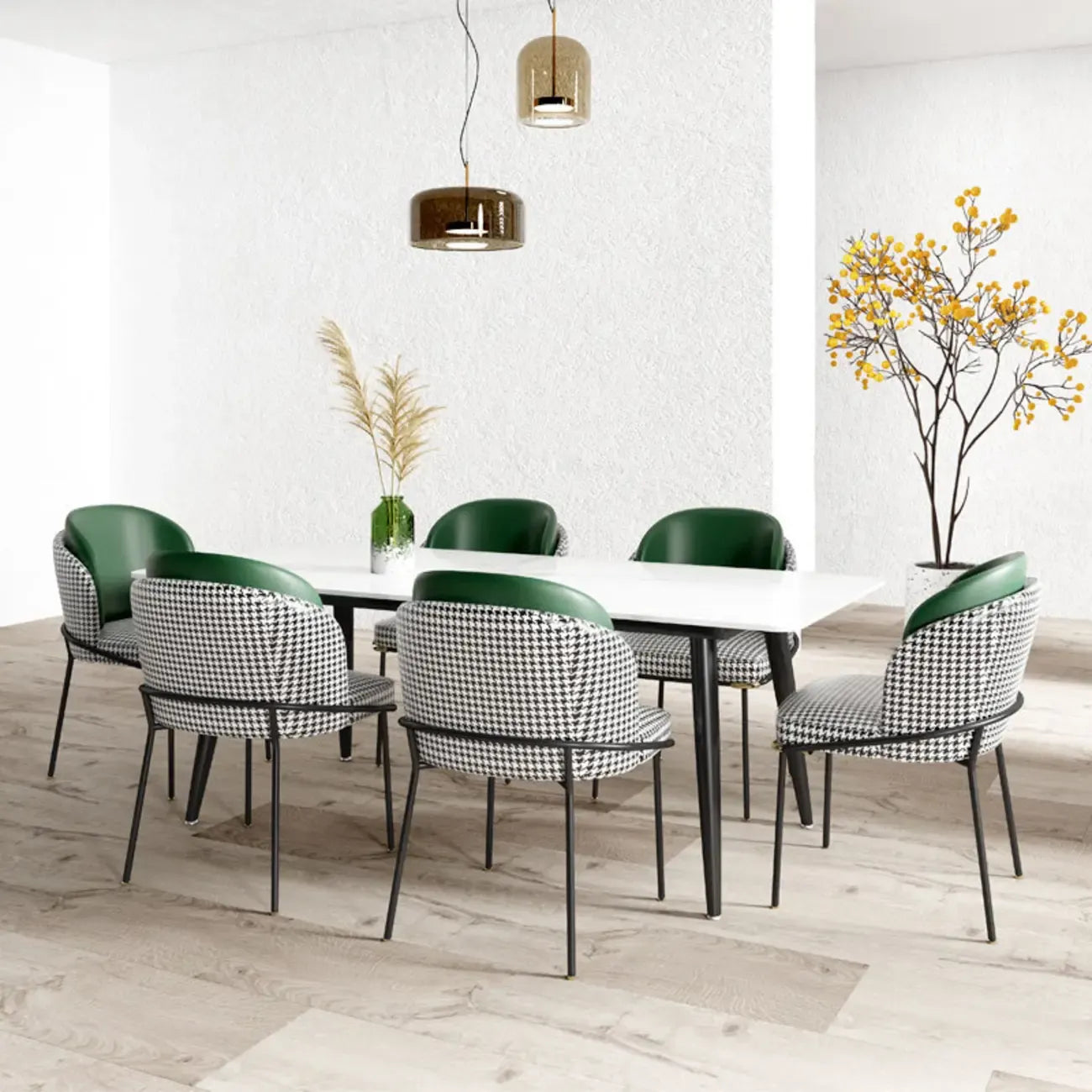 Curved Back Houndstooth Pattern Upholstered Dining Chair