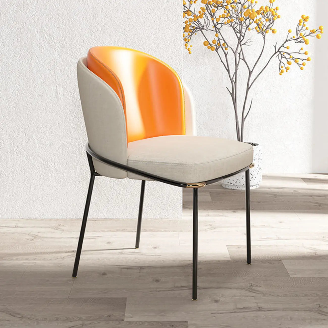 Curved Back Houndstooth Pattern Upholstered Dining Chair
