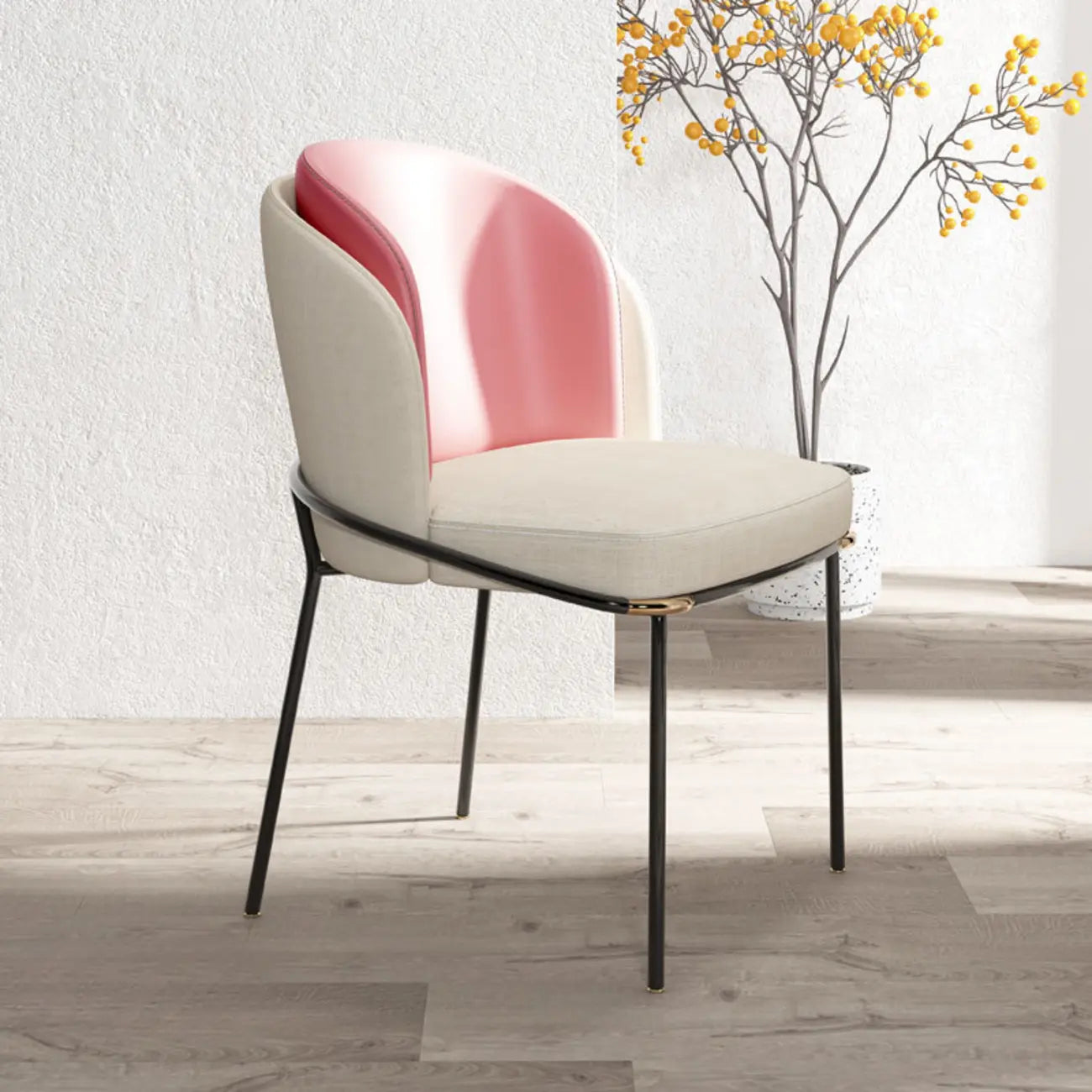 Curved Back Houndstooth Pattern Upholstered Dining Chair