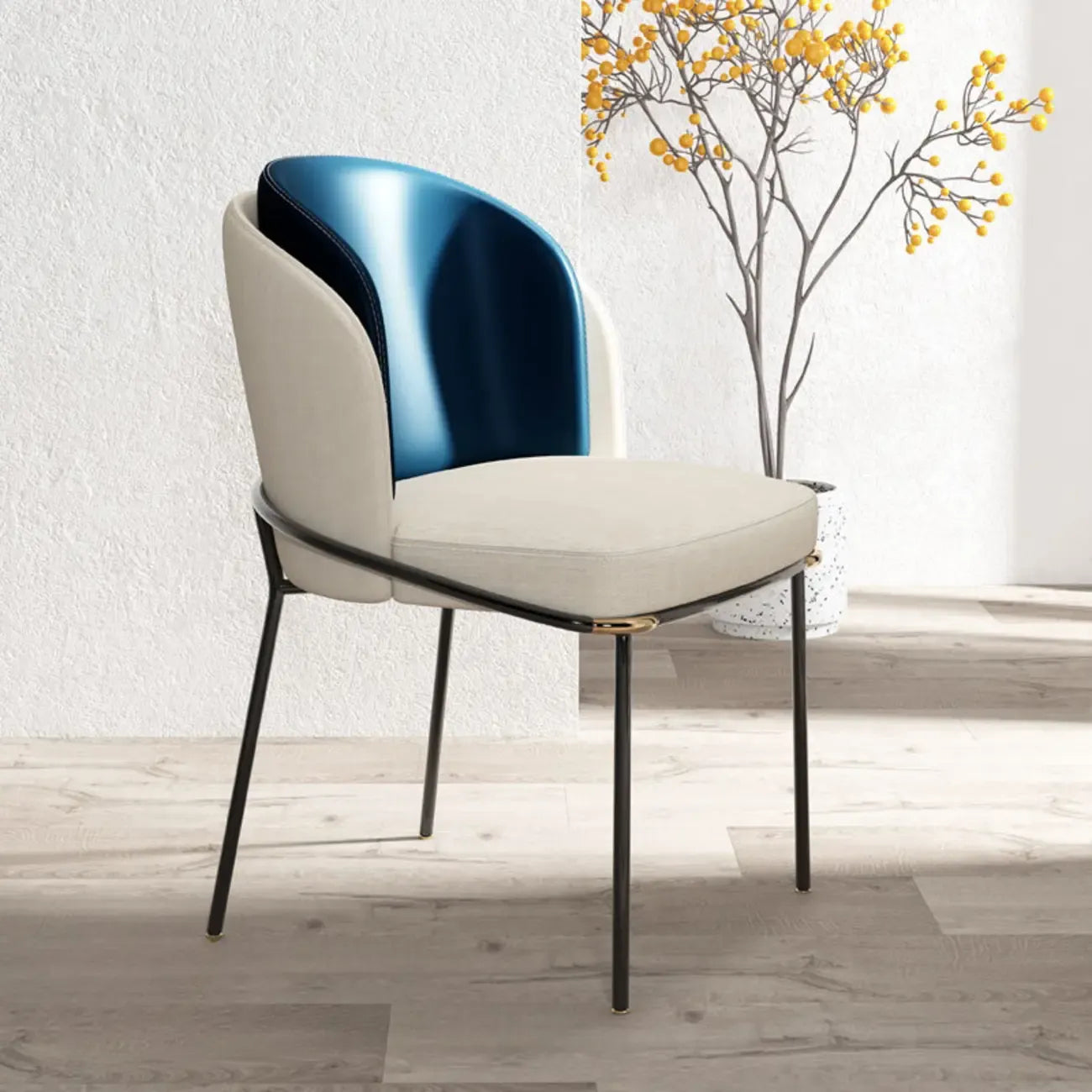 Curved Back Houndstooth Pattern Upholstered Dining Chair