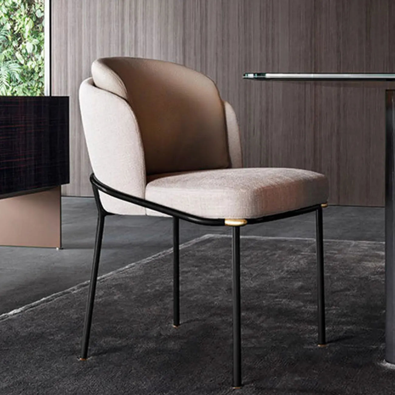 Curved Back Houndstooth Pattern Upholstered Dining Chair