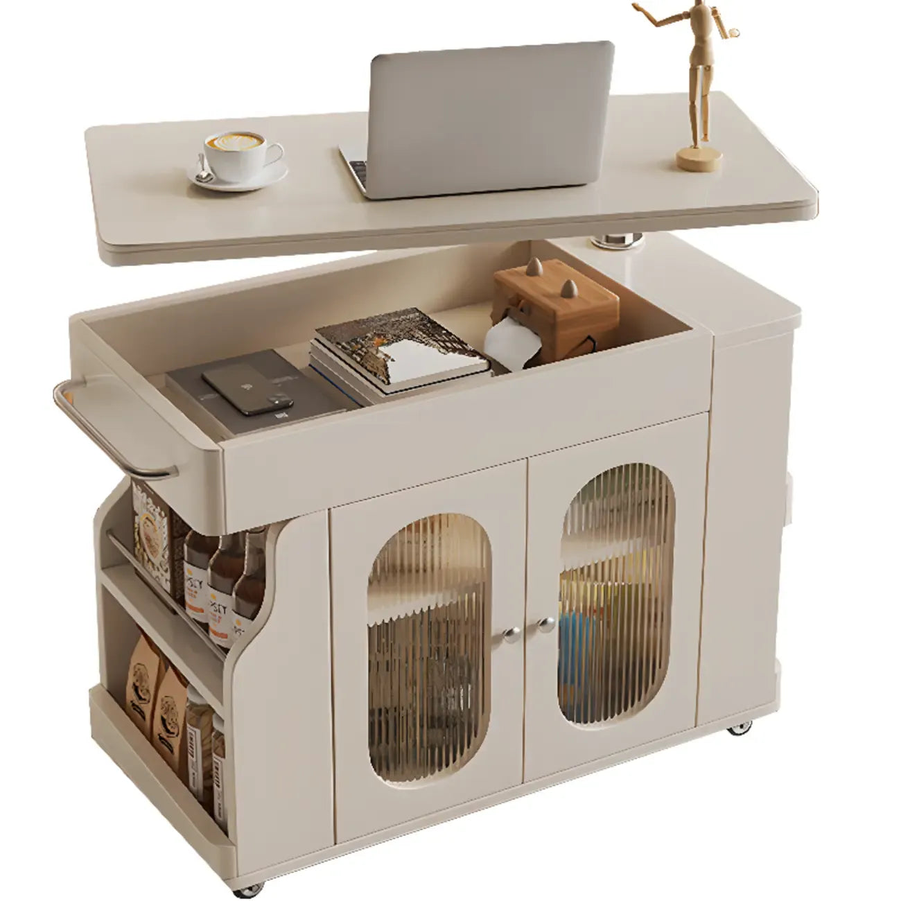 Multi-levelled Fold Away Chairside Table with Roller Wheels