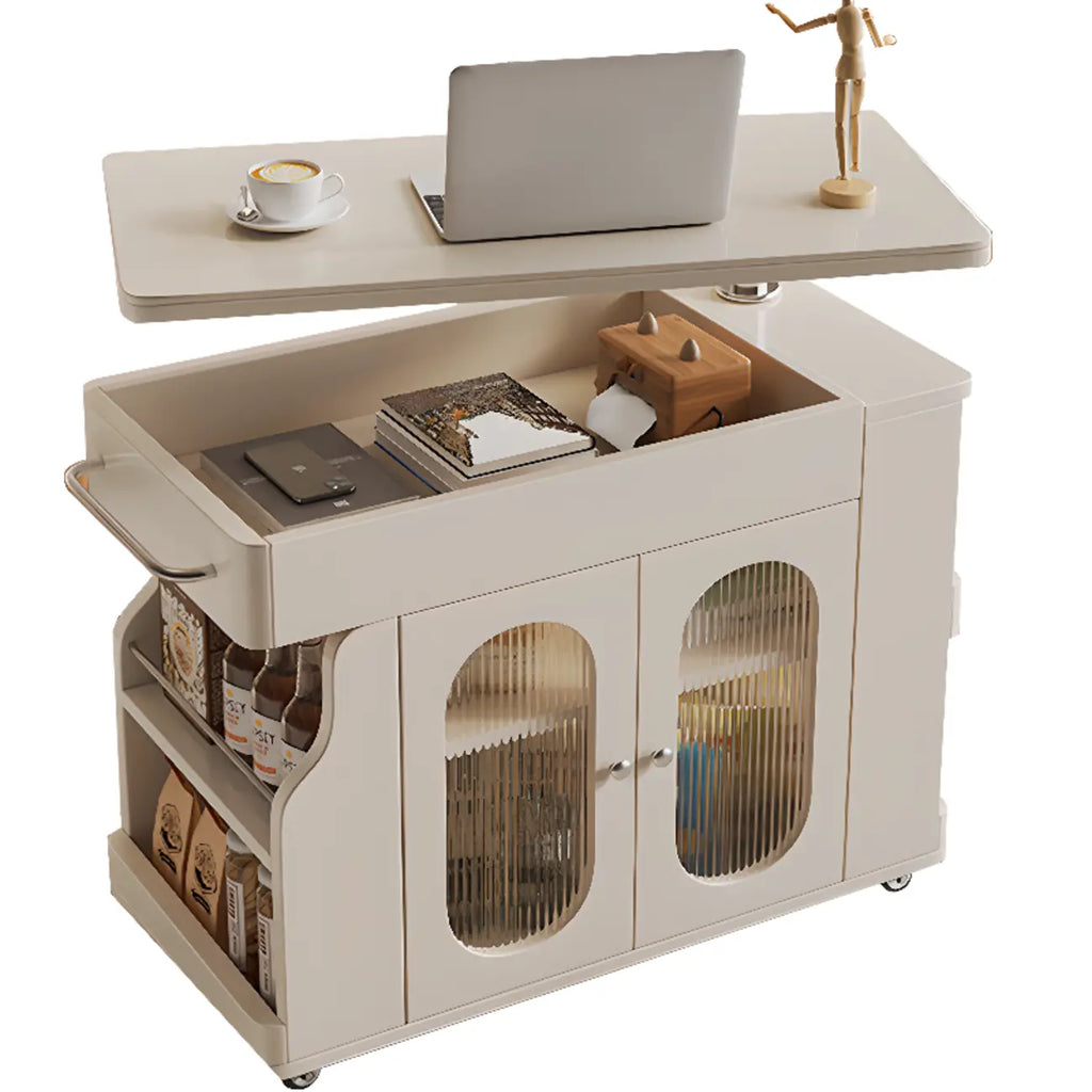 Multi-levelled Fold Away Chairside Table with Roller Wheels