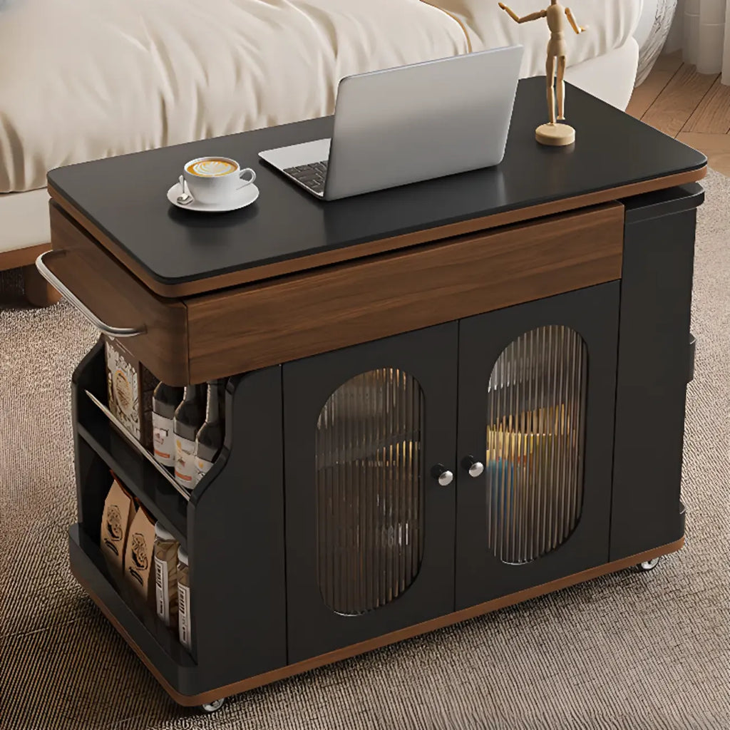 Multi-levelled Fold Away Chairside Table with Roller Wheels