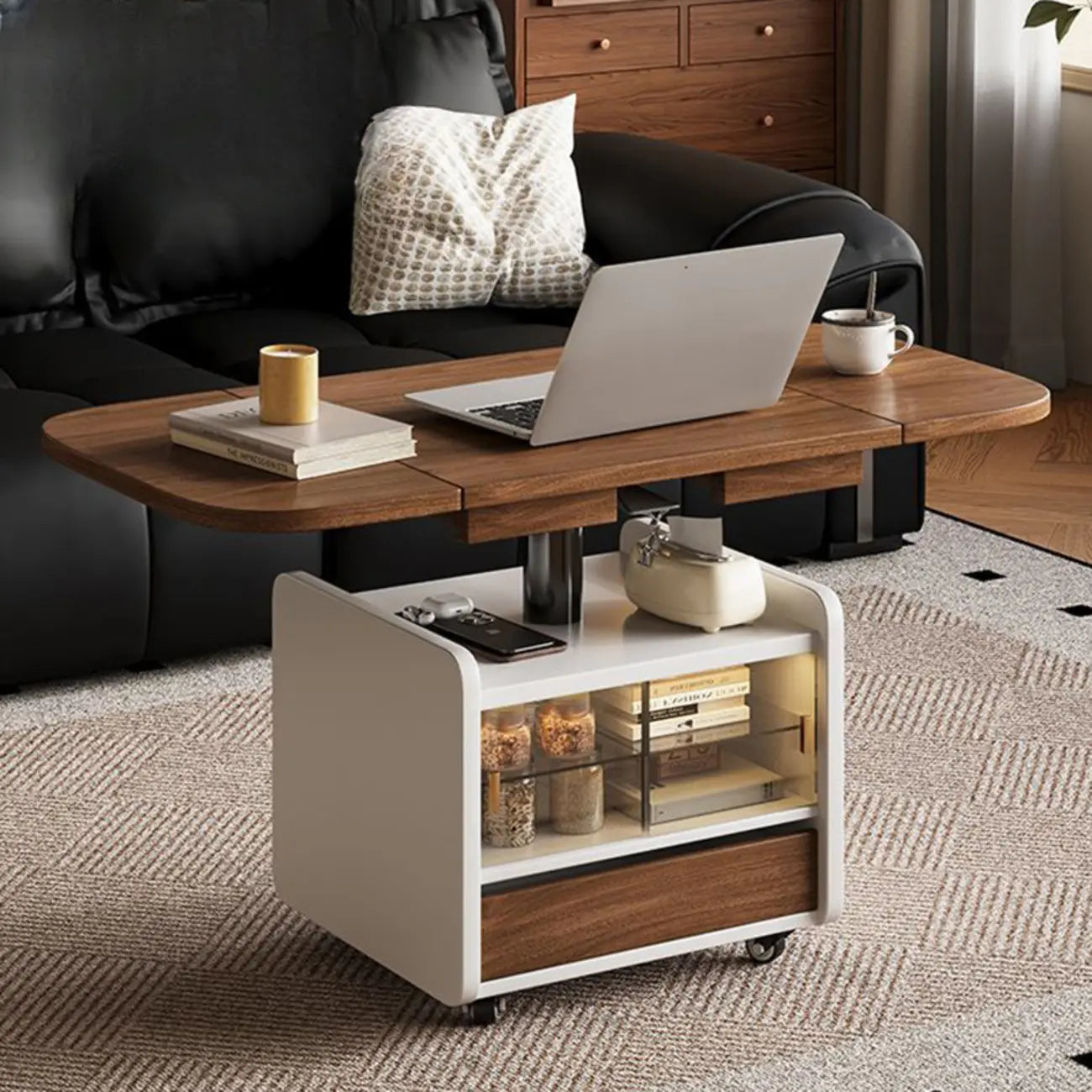 Multi-functional Modern Wood Coffee Table with Wheels